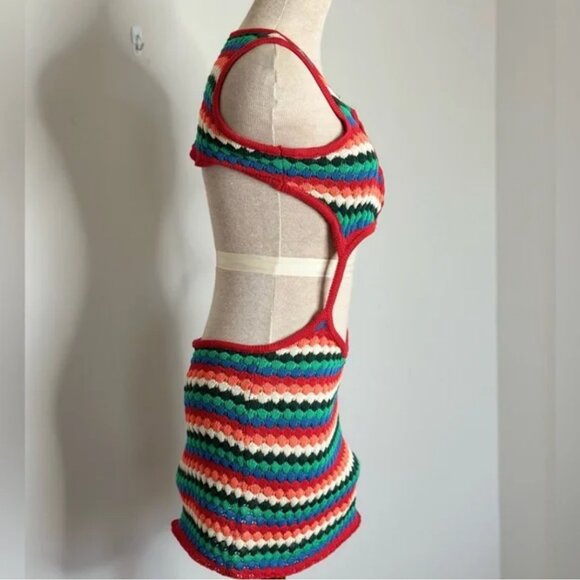 Women's Crochet Rainbow Mini Cut Out Dress Size Medium - Picture 4 of 7